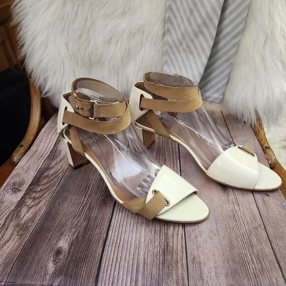 Pierre Hardy Cream/Tan Vtg Leather Ankle Wrap Block Heel Shoes Sz 40/9