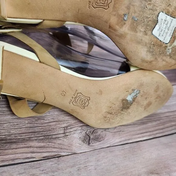 Pierre Hardy Cream/Tan Vtg Leather Ankle Wrap Block Heel Shoes Sz 40/9