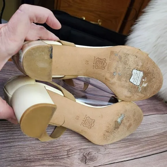 Pierre Hardy Cream/Tan Vtg Leather Ankle Wrap Block Heel Shoes Sz 40/9