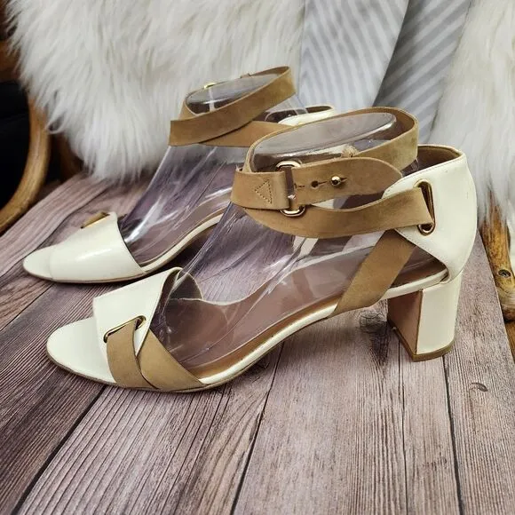 Pierre Hardy Cream/Tan Vtg Leather Ankle Wrap Block Heel Shoes Sz 40/9