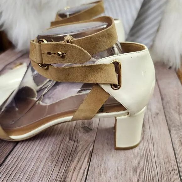 Pierre Hardy Cream/Tan Vtg Leather Ankle Wrap Block Heel Shoes Sz 40/9