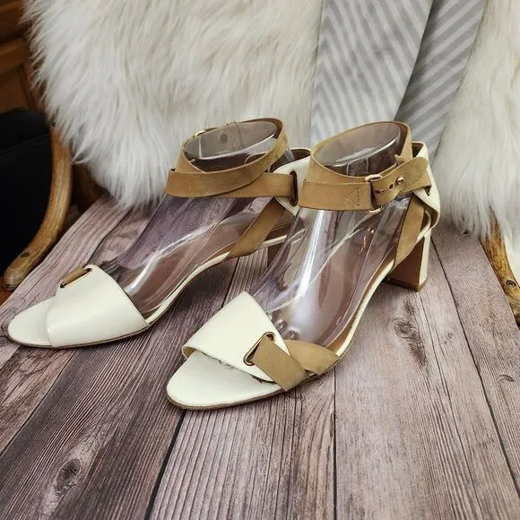 Pierre Hardy Cream/Tan Vtg Leather Ankle Wrap Block Heel Shoes Sz 40/9