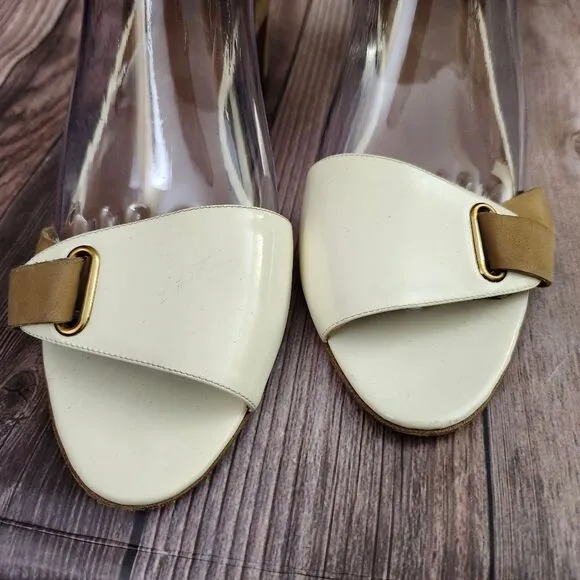 Pierre Hardy Cream/Tan Vtg Leather Ankle Wrap Block Heel Shoes Sz 40/9