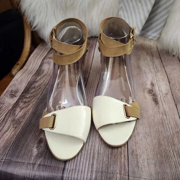 Pierre Hardy Cream/Tan Vtg Leather Ankle Wrap Block Heel Shoes Sz 40/9