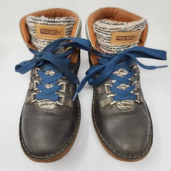 Pikolinos Cazorla Ankle Boots Women EU39/US8.5 Green Tan Grey Leather Lace-up
