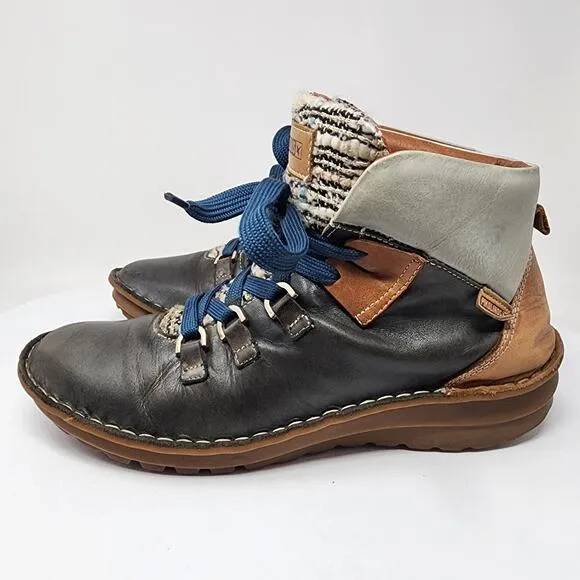 Pikolinos Cazorla Ankle Boots Women EU39/US8.5 Green Tan Grey Leather Lace-up