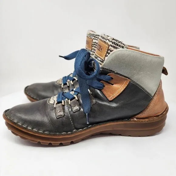 Pikolinos Cazorla Ankle Boots Women EU39/US8.5 Green Tan Grey Leather Lace-up