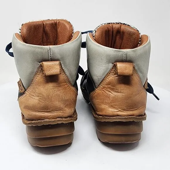 Pikolinos Cazorla Ankle Boots Women EU39/US8.5 Green Tan Grey Leather Lace-up
