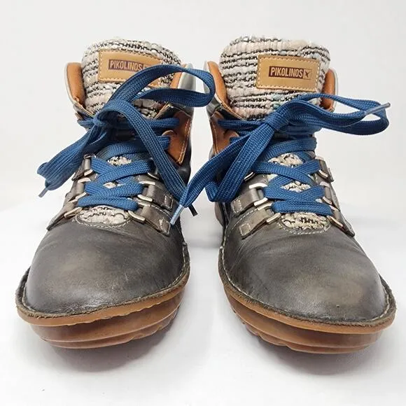 Pikolinos Cazorla Ankle Boots Women EU39/US8.5 Green Tan Grey Leather Lace-up