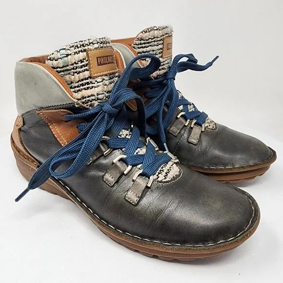 Pikolinos Cazorla Ankle Boots Women EU39/US8.5 Green Tan Grey Leather Lace-up