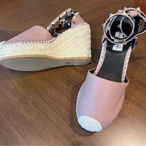 Pink and White Espadrille Wedges with Ankle Strap