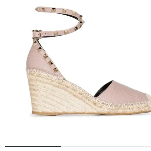 Pink and White Espadrille Wedges with Ankle Strap