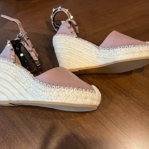 Pink and White Espadrille Wedges with Ankle Strap