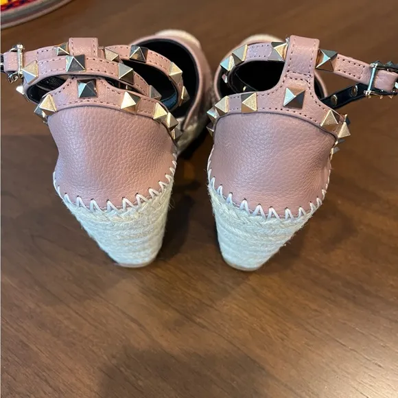 Pink and White Espadrille Wedges with Ankle Strap
