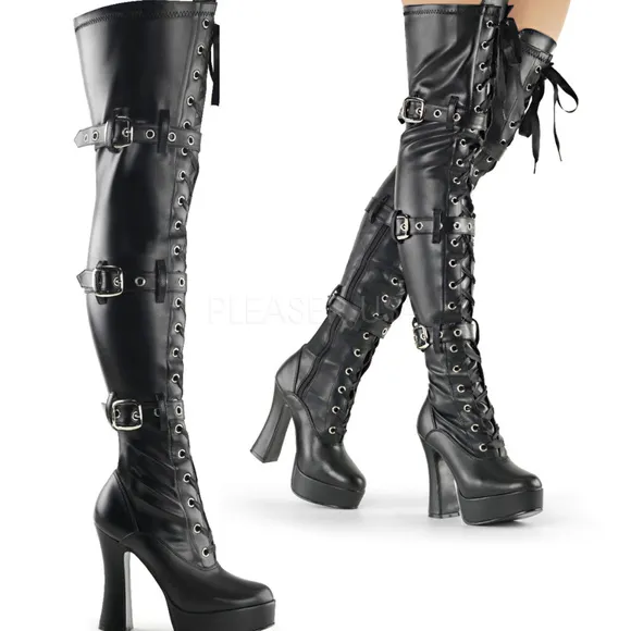 Platform Lace Up Gothic Thigh High Heel Boots