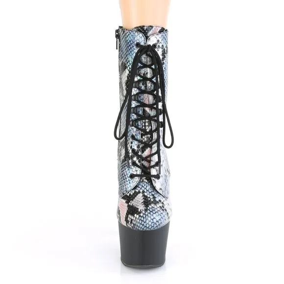 Platform Snake Holographic Lace Up Ankle Boots