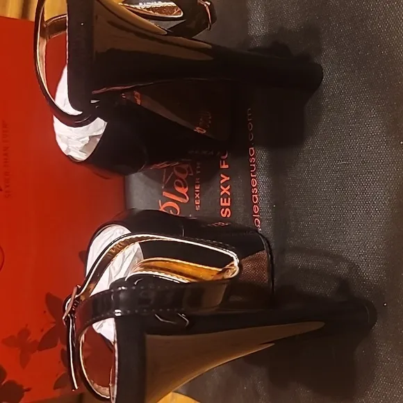 Pleaser Aspire-609TT 6&quot; heel platform Two-Tone shoes black sz 6 new in box