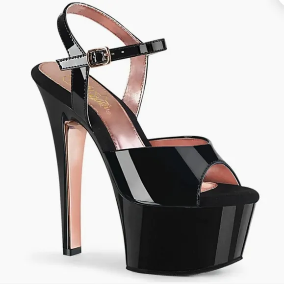 Pleaser Aspire-609TT 6&quot; heel platform Two-Tone shoes black sz 6 new in box
