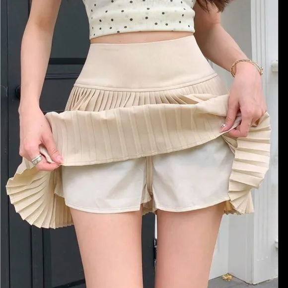Pleated mini skirt with hidden built in shorts mini skort