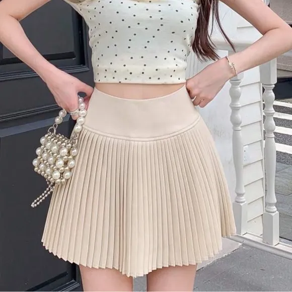 Pleated mini skirt with hidden built in shorts mini skort