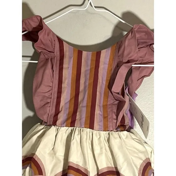 Pleiades Girls Dress Size 12M Pink Ruffle Burgundy Rainbow Shortie Summer Girly