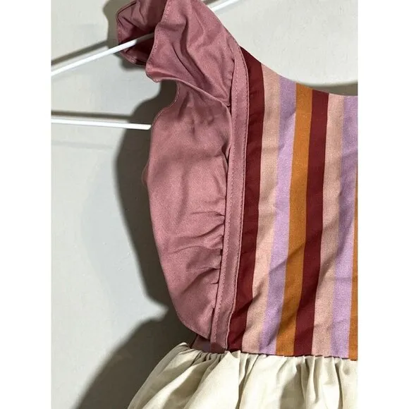 Pleiades Girls Dress Size 12M Pink Ruffle Burgundy Rainbow Shortie Summer Girly
