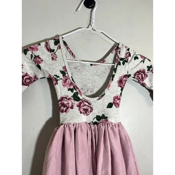 Pleiades Kids Dress Size 2T Pink Scoop Neck Gray Rose Floral Ombre Chiffon Skirt