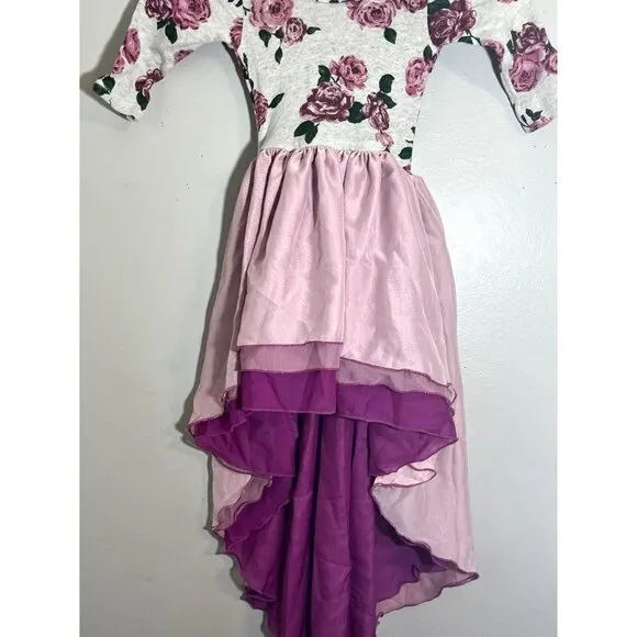 Pleiades Kids Dress Size 2T Pink Scoop Neck Gray Rose Floral Ombre Chiffon Skirt