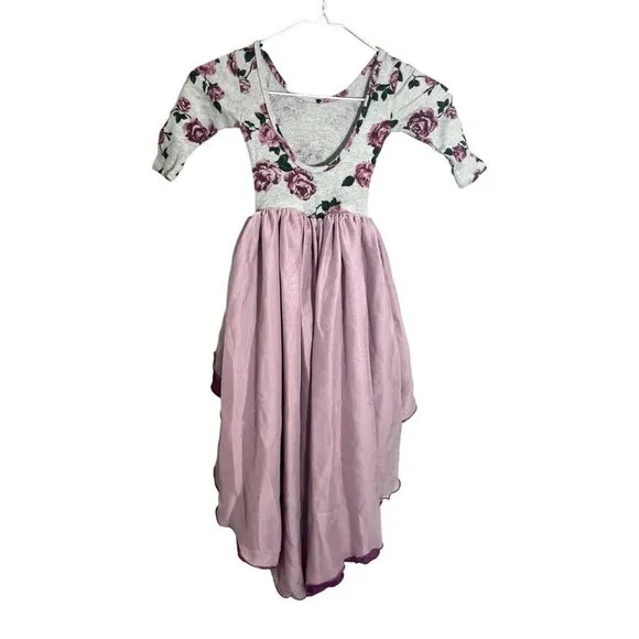 Pleiades Kids Dress Size 2T Pink Scoop Neck Gray Rose Floral Ombre Chiffon Skirt