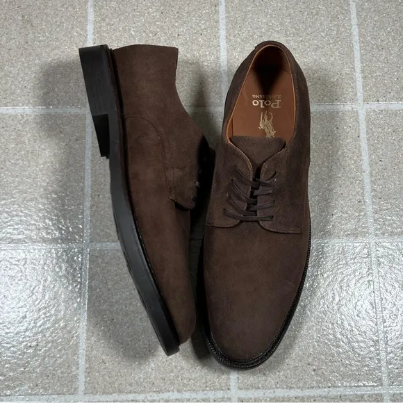 Polo Ralph Lauren Asher Derby lace up suede oxford shoes brown‎ NWOB