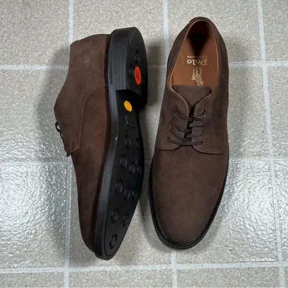 Polo Ralph Lauren Asher Derby lace up suede oxford shoes brown‎ NWOB