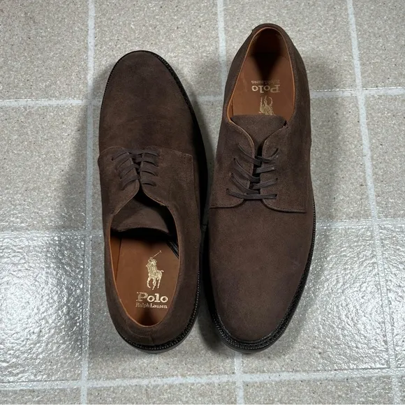 Polo Ralph Lauren Asher Derby lace up suede oxford shoes brown‎ NWOB
