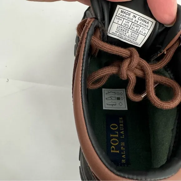 POLO RALPH LAUREN Dover Boys Boots US 1 Buckle Lace Up Rubber Duck Brown NEW