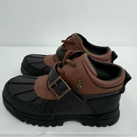 POLO RALPH LAUREN Dover Boys Boots US 1 Buckle Lace Up Rubber Duck Brown NEW