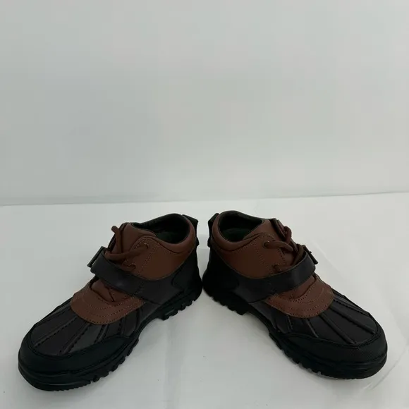 POLO RALPH LAUREN Dover Boys Boots US 1 Buckle Lace Up Rubber Duck Brown NEW