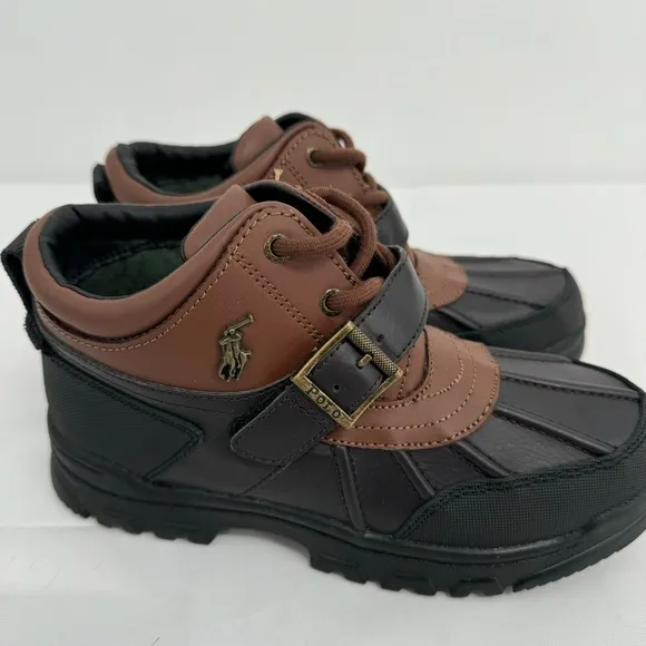 POLO RALPH LAUREN Dover Boys Boots US 4 Buckle Lace Up Rubber Duck Brown NEW