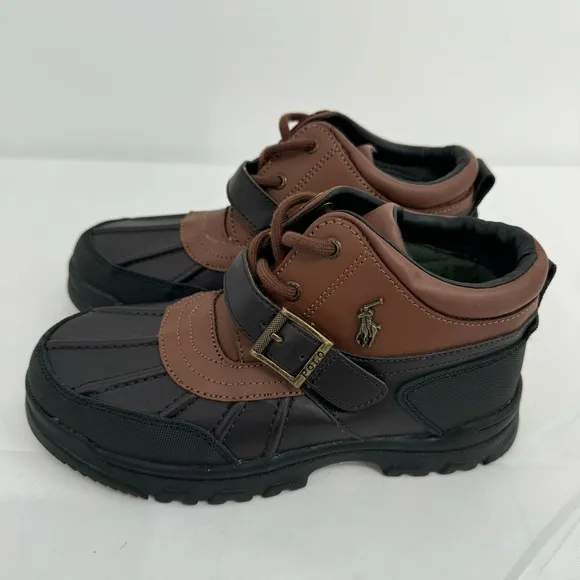 POLO RALPH LAUREN Dover Boys Boots US 4 Buckle Lace Up Rubber Duck Brown NEW