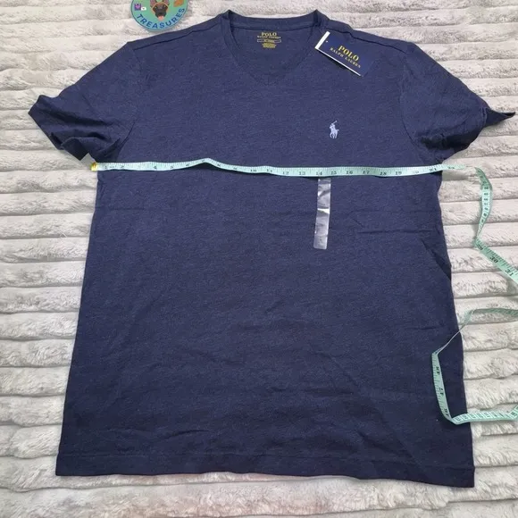 Polo Ralph Lauren Medium Classic Fit Soft Cotton V-Neck Shirt Derby Blue Heather