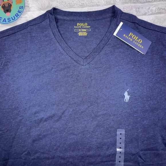 Polo Ralph Lauren Medium Classic Fit Soft Cotton V-Neck Shirt Derby Blue Heather