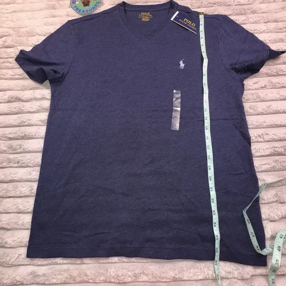 Polo Ralph Lauren Medium Classic Fit Soft Cotton V-Neck Shirt Derby Blue Heather