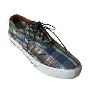 Polo Ralph Lauren Men’s Shoes Canvas Madras Vaughn Blue Pink Plaid Size 10D
