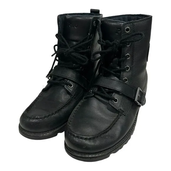 Polo Ralph Lauren Ranger Men's Leather Lace Up Boots Size 7D Black‎