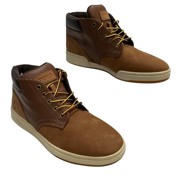 Polo Ralph Lauren Shrunken Nubuck Sneaker Boots Mens 8.5 Brown Lace Up Preppy