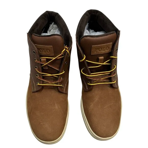 Polo Ralph Lauren Shrunken Nubuck Sneaker Boots Mens 8.5 Brown Lace Up Preppy