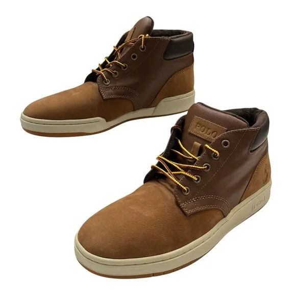 Polo Ralph Lauren Shrunken Nubuck Sneaker Boots Mens 8.5 Brown Lace Up Preppy