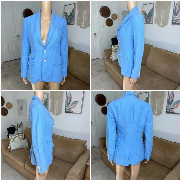 POLO Ralph Lauren single breasted linen Chambray Blue blazer sz 0
