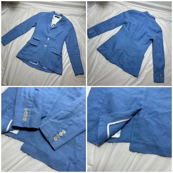 POLO Ralph Lauren single breasted linen Chambray Blue blazer sz 0