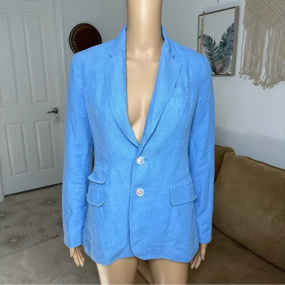 POLO Ralph Lauren single breasted linen Chambray Blue blazer sz 0