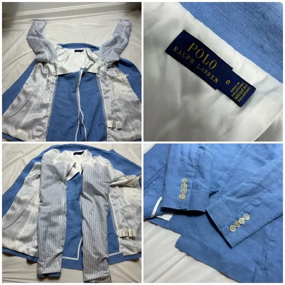 POLO Ralph Lauren single breasted linen Chambray Blue blazer sz 0