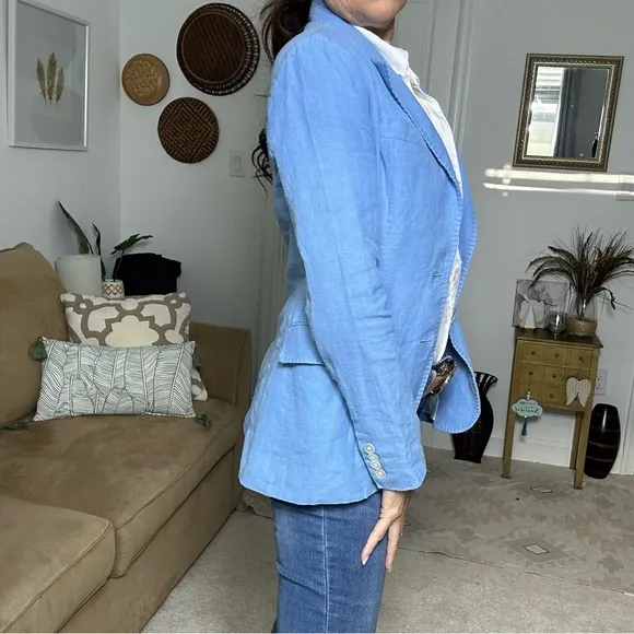 POLO Ralph Lauren single breasted linen Chambray Blue blazer sz 0